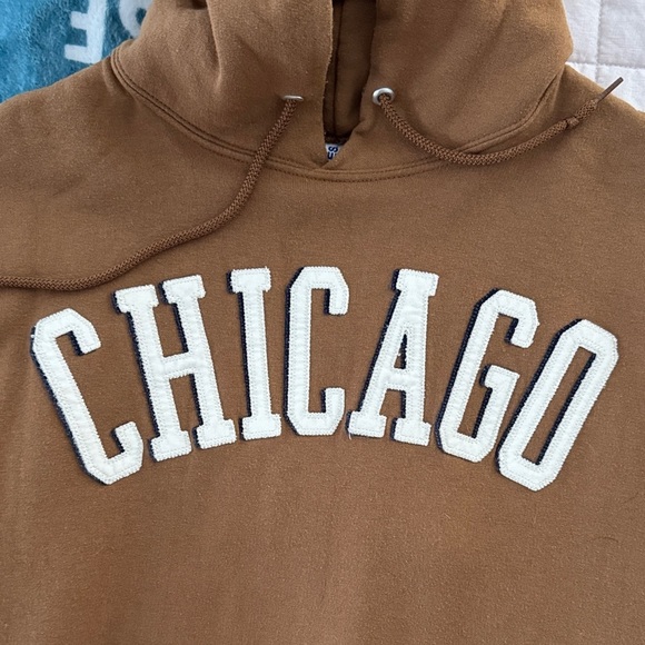 Brown Chicago Long Sleeves Sweatshirt with Hood Logo Chicago Kangaroo Pocket L - Picture 3 of 4